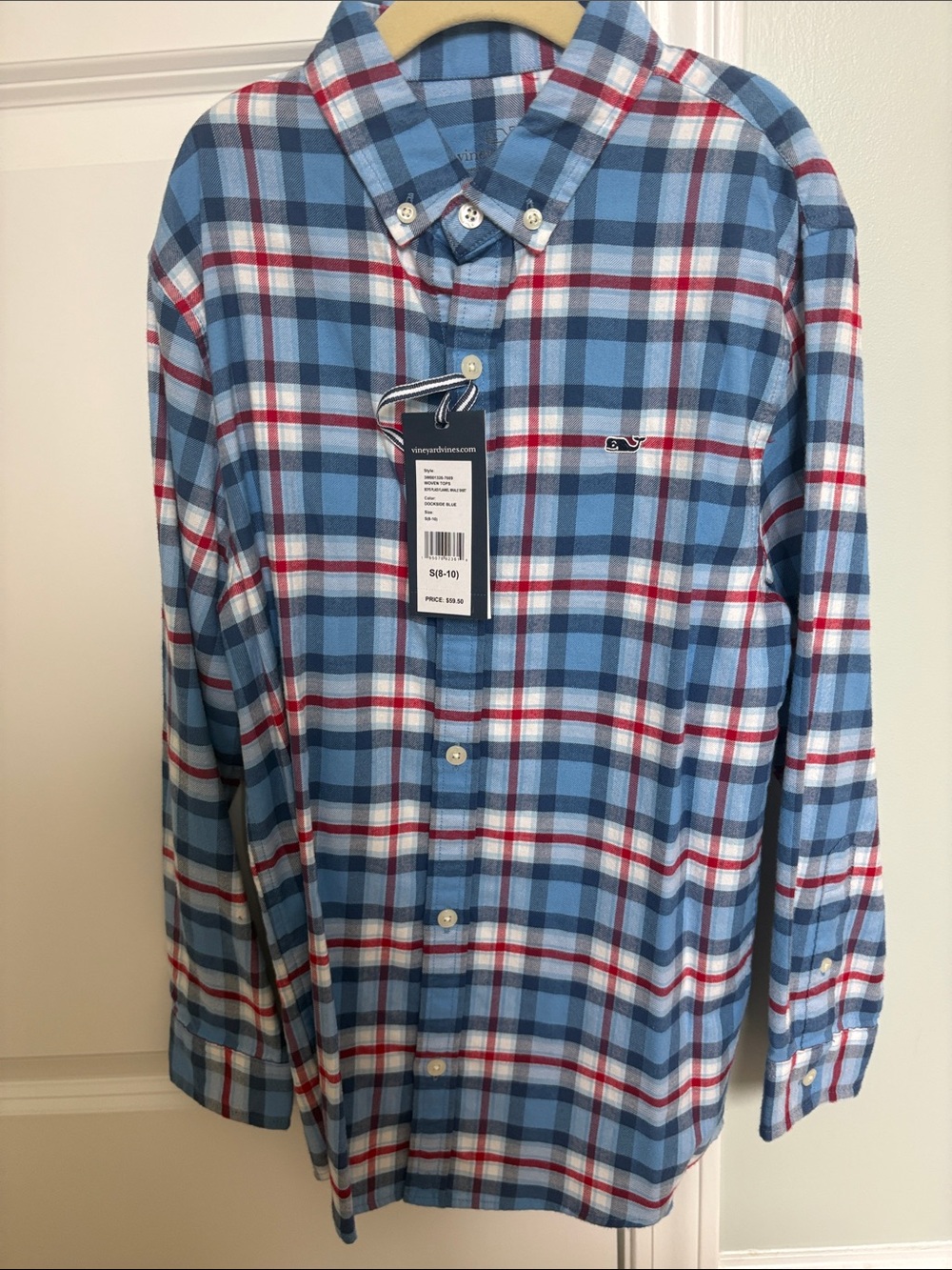 Vineyard Vines Boys Blue and Red Plaid Button-Down Shirt